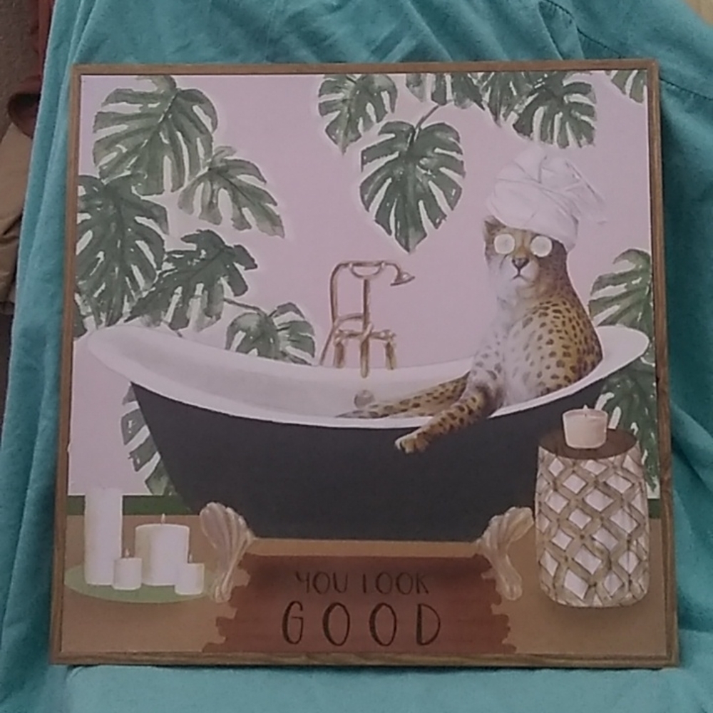 Leopard Relaxing in Tub Wall Decor 15" x 15" from the hello collection